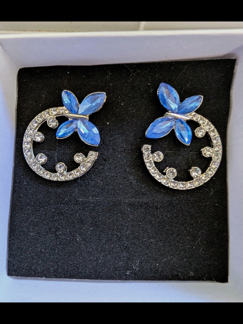 Blue Crystal Floral Hoop Earrings - Women Jewelry